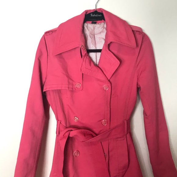 Express Hot Pink Double Brested Trench Coach Small - Picture 3 of 7